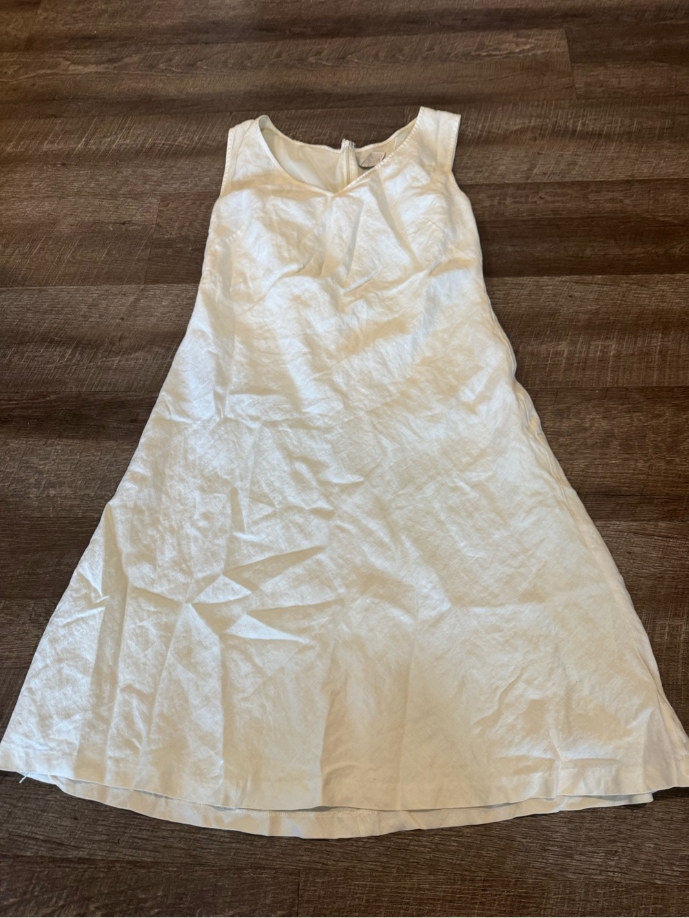 Vintage Linen Sleeveless White A-Line Midi Dress